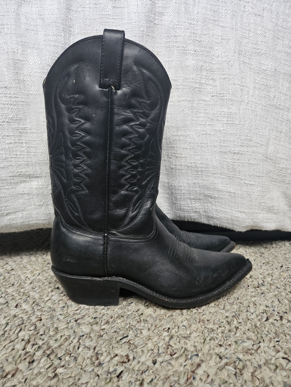 Vintage Black Leather Cowboy Boots Western Classic Thick Leather